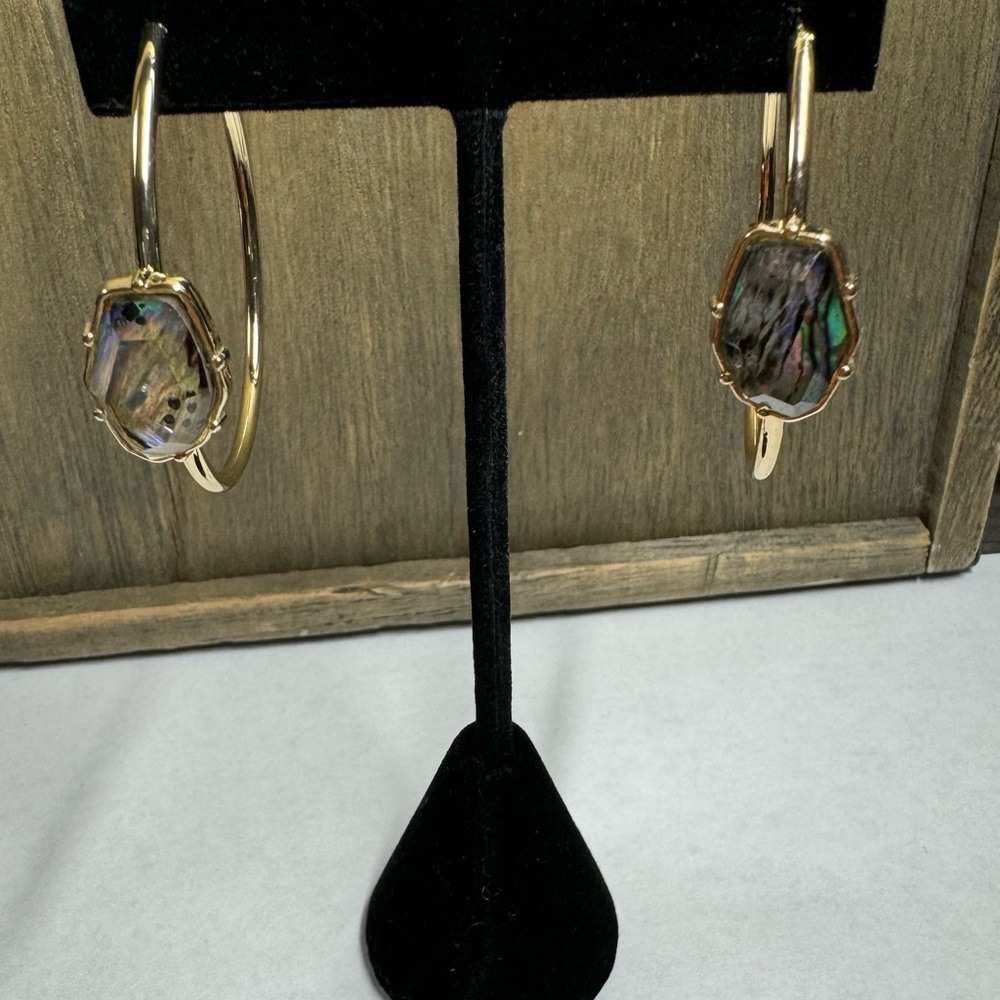 ⭐️Semi Circle Gold Post Earrings with Iridescent Stone
